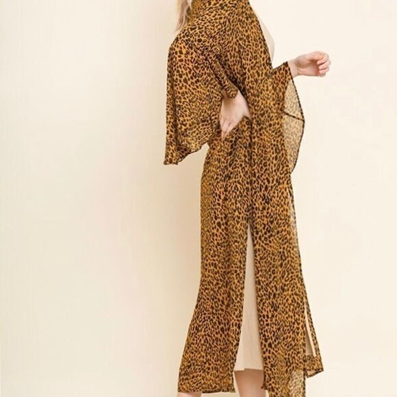 Umgee Leopard Animal Print Kimono/Duster/cardigan - Picture 4 of 8
